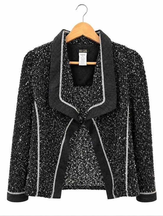 Jackets & Blazers - Dolcezza Black & White Textured Open Front Jacket/Cardigan – Size Small